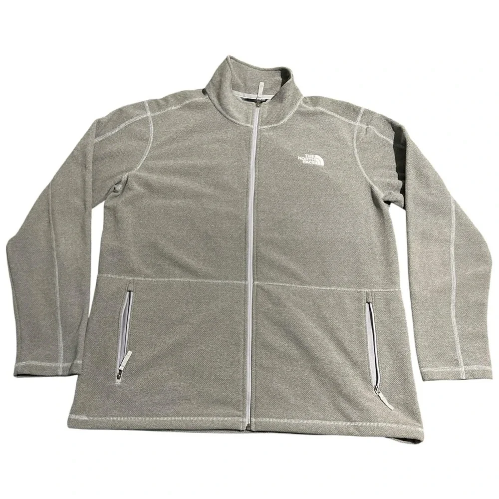 The North Face Fleece Jacket Mens XL Grey‎ Full Zip Textured Knit Outdoor Layer